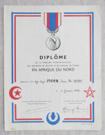 Diplôme Médaille Commémorative Afrique Du Nord - à Un Sergent Major - 1er Janvier 1957 - Documenten