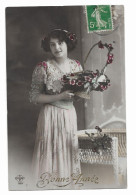 CPA Circulée En 1913 - Bonne Année - "Croissant" CH. FONTANE 189 - Femme Avec Panier De Fleurs - - Neujahr