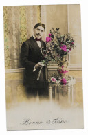 CPA Circulée En 1912 - Bonne Année - Edit. VICTOIRE 3577 - Homme à Moustache Et Fleurs - - Neujahr