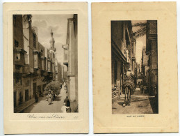 LOT 2 CP Embossées Cuvette * EGYPTE Une Rue Au CAIRE (animée Charrette) & Rue Au CAIRE (animée Dromadaire) - Caïro