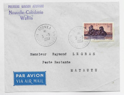 NOUVELLE CALEDONIE 5FR SEUL LETTRE COVER AVION NOUMEA 3.3.1957 POUR MATA UTU WALLIS FUTUNA PREMIERE LIAISON AERIENNE - Briefe U. Dokumente