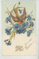 OISEAUX - BIRDS - Jolie Carte Fantaisie Rouge Gorge Avec Bleuets "Bonne Fête " - Vögel