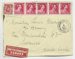 BELGIQUE 1FRX5+25C LETTRE COVER EXPRES GRIFFE HEYST 5.II.1937 + TAD BRUXELLES POUR MONTE CARLO MONACO - Briefe U. Dokumente