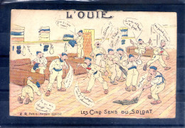 Carte Illustrée. Les 5 Sens Du Soldat. L'ouie - Humour