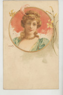 FEMMES - FRAU - LADY - Jolie Carte Fantaisie ART NOUVEAU Portrait Femme Et Fleurs 1805 - Frauen