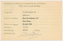 Verhuiskaart G. 26 Particulier Bedrukt Bilthoven 1959 - Material Postal