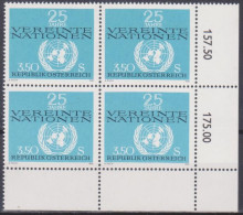 1970 , Mi 1347 ** (5) -  4er Block Postfrisch - 25 Jahre Organisation Der Vereinten Nationen UNO - Nuovi