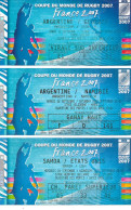 Lot De 3 Billets Pour La Coupe Du Monde De Rugby France Septembre 2007 (Argentine-Grèce Et Namibie, Samoa-U.S.A.) - Tickets - Vouchers