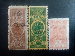 BRESIL.  Timbre, Sello Fiscal/ Duty  " Thesouro Federal " 300 Reis. EU Do BRAZIL  3 Timbres Oblitérés - Used Stamps