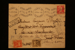 FRANCE LETTRE DE PARIS POUR ST FLOUR AVEC N°1011 MULLER 15f TROUVE A LA BOITE ET TAXE AVEC N°86 ET N°87 30f RETOUR PARIS - 1921-1960: Période Moderne