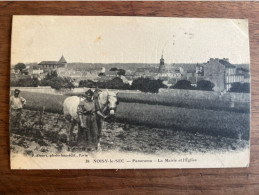 Noisy-le-Sec - Panorama - La Mairie Et L'Eglise - Charrue Cheval - A Circulé Le 25/04/1922 - Noisy Le Sec