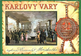 72430675 Karlovy Vary Vridlo Vincenc Morstadt 1836 Dobovy Rytina Sprudel Siegel  - Czech Republic