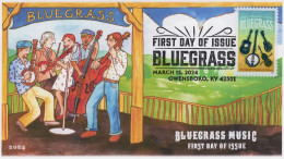 USA 2024 Bluegrass Music,Dance, Musical Instrument,Violin,Guitar,Banjo,Double Bass,FDC,Cover (**) - Musik