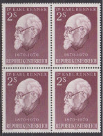 1970 , Mi 1351 ** (2) -  4er Block Postfrisch - 100. Geburtstag Von Karl Renner - Unused Stamps