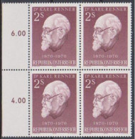 1970 , Mi 1351 ** (3) -  4er Block Postfrisch - 100. Geburtstag Von Karl Renner - Unused Stamps
