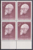 1970 , Mi 1351 ** (4) -  4er Block Postfrisch - 100. Geburtstag Von Karl Renner - Unused Stamps