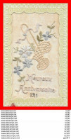 CPA.FANTAISIES  Brodées.  Heureux Anniversaire, Panière De Fleurs...CO1257 - Bestickt