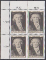 1970 , Mi 1352 ** (3) -  4er Block Postfrisch - 200. Geburtstag Von Ludwig Van Beethofen - Unused Stamps