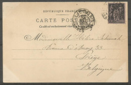 SOLDES - 1877 – N°89 Oblitéré - 10c Noir S. Lilas - SAGE TYPE II - Oblitération PARIS, Rue De RENNES - Paris Vers LIEGE - 1876-1898 Sage (Tipo II)
