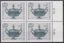 1971 , Mi 1355 ** (3) -  4er Block Postfrisch - Kunstschätze - Neufs