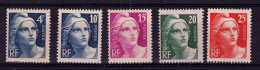 MARIANNE DE GANDON - N° 725 à 729 . Taille Douce I4x13 .NEUF ** - Unused Stamps