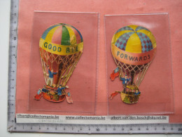 2 Balloons Ballonvaart Luffahrt  5,5X9cm DIE CUT American, Brittish FLAG Litho 1880 Weinacht Scraps For Christmas Tree - Motif 'Noel'