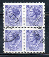 ITALIA REPUBBLICA ITALY REPUBLIC 1968 - 1976 1969 SIRACUSANA TURRITA STELLE STARS LIRE 55 QUARTINA BLOCK USATA USED - 1961-70: Afgestempeld