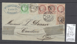 France - Lettre Bordeaux - Les Chartrons  - Affranchissement Ceres Petites Valeurs  1874 - 1849-1876: Classic Period