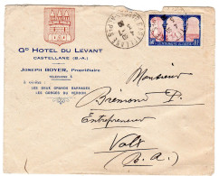 1930  " GRAND HOTEL DU LEVANT à CASTELLANE 04  " Sur T P  Centenaire D' Algérie 50c  Envoyée à VOLX - Lettres & Documents