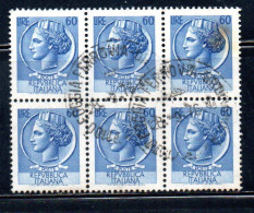 ITALIA REPUBBLICA ITALY REPUBLIC 1968 1976 SIRACUSANA TURRITA STELLE STARS LIRE 60 BLOCCO BLOCK USATO USED OBLITERE - 1961-70: Used