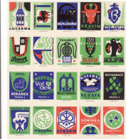 Czech Republic, 20 Matchbox Labels, Kavaren Luxor, Alfa, Valdek, Malostranská, Vltava, Restaurant Černý Kún, Slavia - Luciferdozen - Etiketten