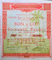 2 X Exposition Coloniale Internationale - Bon à Lots De 60 Francs - 1931 Paris - Afrika