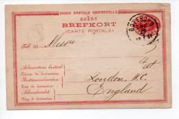 1881 Sverige Sweden Postal Stationery Brefkort Tio Ore UPU Goteborg To London - Ganzsachen