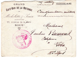 1914  " Grand Café - Bar De La Rotonde à NICE "  Cachet  Rouge 145° Régiment D' Infanterie " - Lettres & Documents