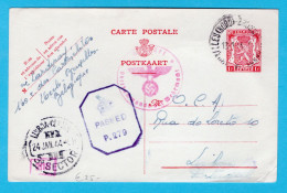 BELGIUM Postal Card 1944 Brussels For Confirmation Receipt Of Goods To Under Cover Address OCA Portugal - Weltkrieg 1939-45 (Briefe U. Dokumente)