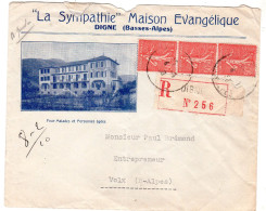 1930  Recommandé De DIGNE   " LA SYMPATHIE Maison Evangelique à DIGNE "  Envoyée à VOLX - Storia Postale