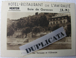 Menton (06) Baie De Garavan - Hotel Restaurant De L'Amirauté - - Werbung