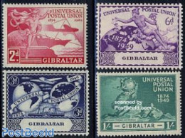 Gibraltar 1949 75 Years U.P.U. 4v, Mint NH, Transport - Various - U.P.U. - Aircraft & Aviation - Ships And Boats - Maps - U.P.U.