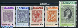 Gibraltar 1986 Stamp Centenary 5v, Mint NH, 100 Years Stamps - Stamps On Stamps - Sellos Sobre Sellos