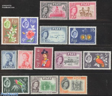 Fiji 1962 Definitives 14v, Mint NH, History - Nature - Various - Coat Of Arms - Birds - Flowers & Plants - Parrots - M.. - Geography