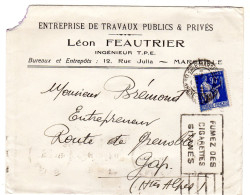 1939  "  Leon FEAUTIER Entreprise De T P à MARSEILLE "  Envoyée à GAP - Briefe U. Dokumente