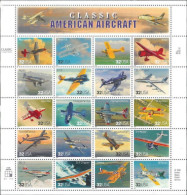 1997 Classic American Aircraft, 20 Stamps, Mint Never Hinged - Ungebraucht