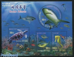 Korea, North 2013 Marine Life S/s, Mint NH, Nature - Various - Fish - Turtles - Round-shaped Stamps - Sharks - Fishes