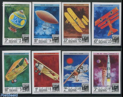 Manama 1971 Luposta 1971 8v, Imperforated, Mint NH, Transport - Philately - Balloons - Aircraft & Aviation - Space Exp.. - Airships