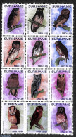 Suriname, Republic 2018 Owls 12v, Sheetlet, Mint NH, Nature - Birds - Birds Of Prey - Owls - Surinam