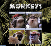 Liberia 2018 Monkeys 4v M/s, Mint NH, Nature - Animals (others & Mixed) - Monkeys - Wild Mammals - Other & Unclassified