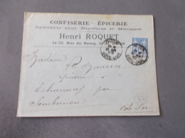 FRANCE.ENVELOPPE.TIMBRE SAGE.15CTS BLEU.CACHET DIJON.EN TETE CONFISERIE EPICERIE ROQUET.A M. MAURICE ECHANNAY. - 1849-1876: Klassik