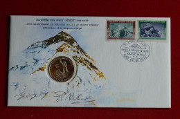 Signed Hillary Tensing SP Silver Coin Cover 25th Anniversary Everest First Ascent Himalaya Mountaineering Escalade - Sportlich