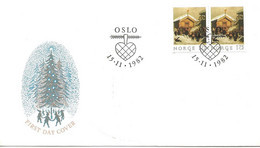 Norge Norway 1982 Christmas, Painting Of Adolph Tiedemand, Mi 875 Pair, FDC - Cartas & Documentos