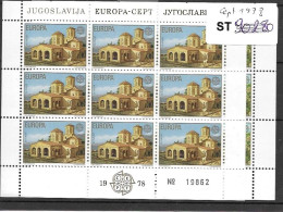 Yugoslavia Cept Europa Sheets 1978 9 Euros  Mnh ** - Ungebraucht